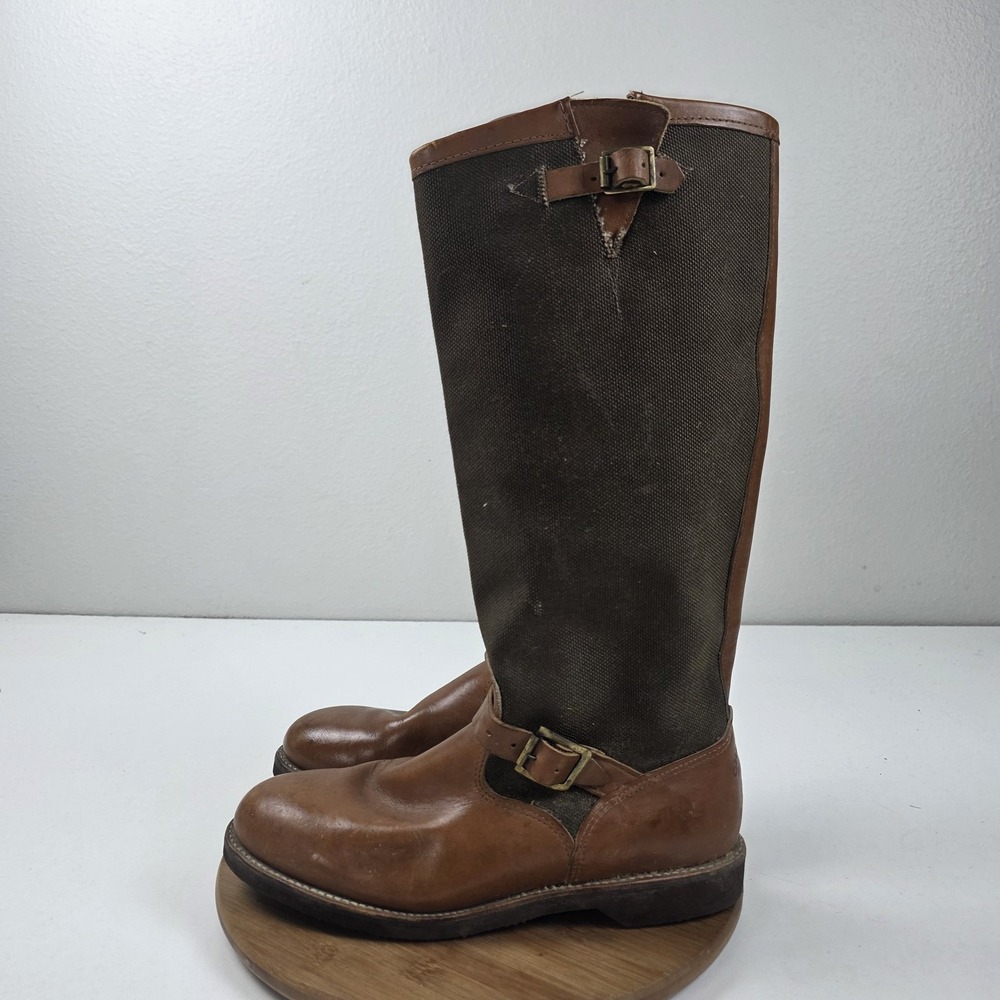 Chippewa Boots Mens Size 12 D Brown Leather Canvas Buckle Knee High Western